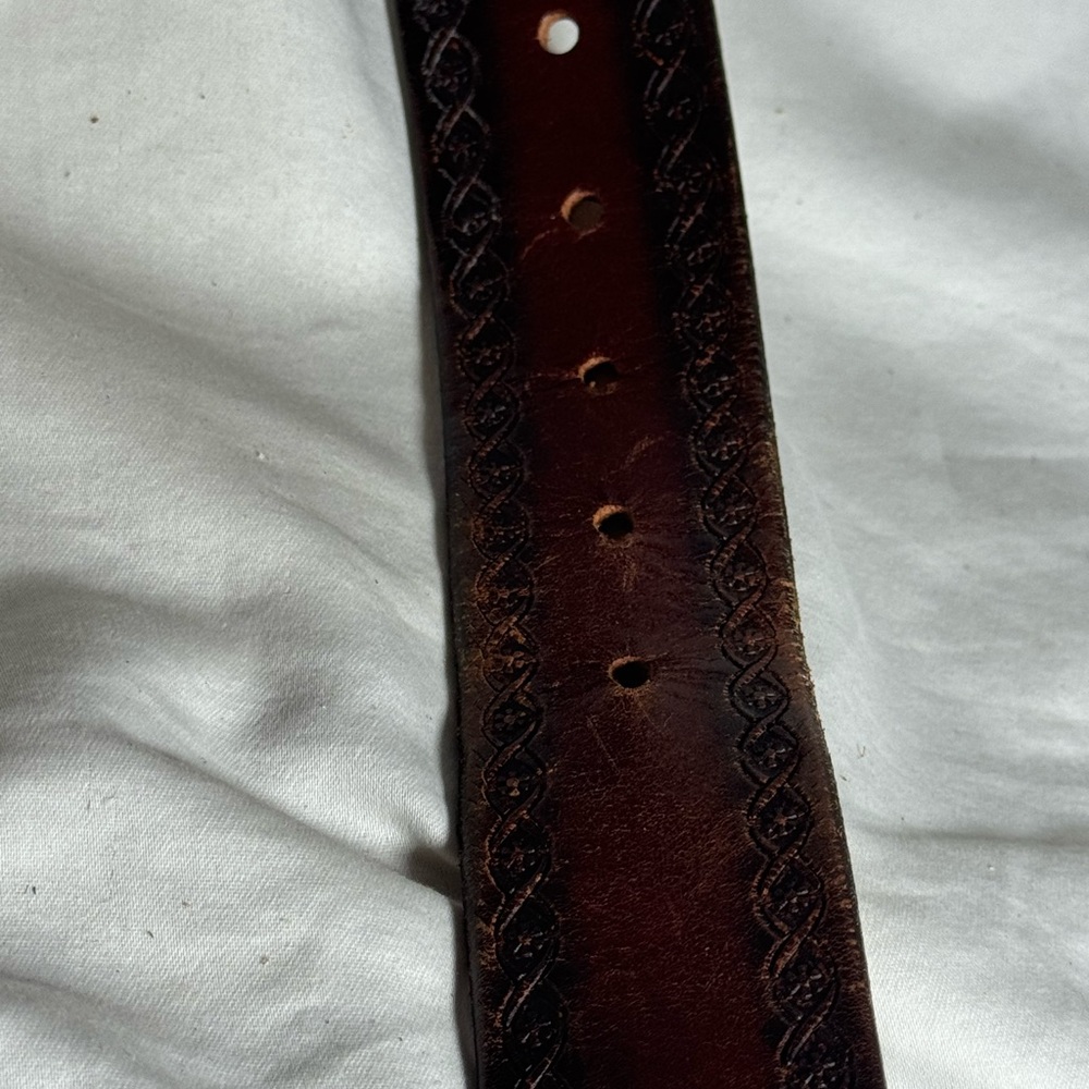 Western Style -Hand Stained Steerhide Leather - Brown Men's Belt - Size 34/36 - Picture 8 of 12